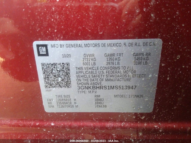 2021 CHEVROLET BLAZER LT VIN: 3GNKBHRS1MS513947