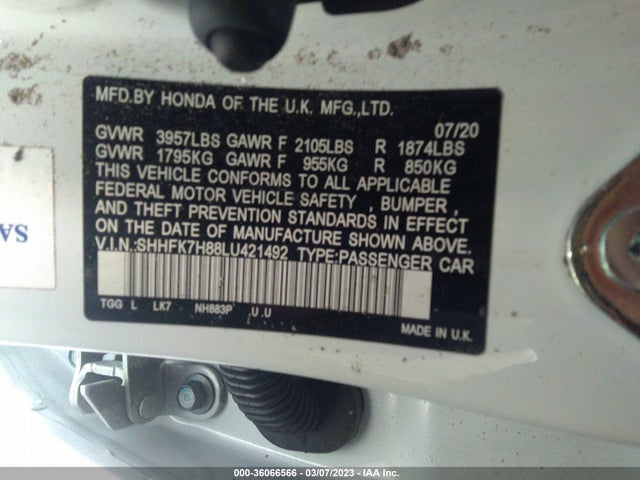 Honda Civic Hatchback Ex-l 2020 SHHFK7H88LU421492 Image 9