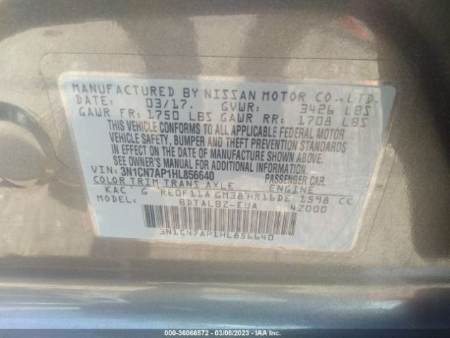 3N1CN7AP1HL856640 Nissan Versa Sedan Sv