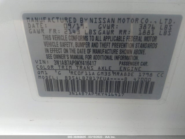Nissan SENTRA S 2019 3N1AB7AP9KY416417 Image 11