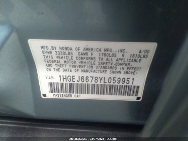 Honda Civic Lx 2000 1HGEJ6678YL059951 Image 10