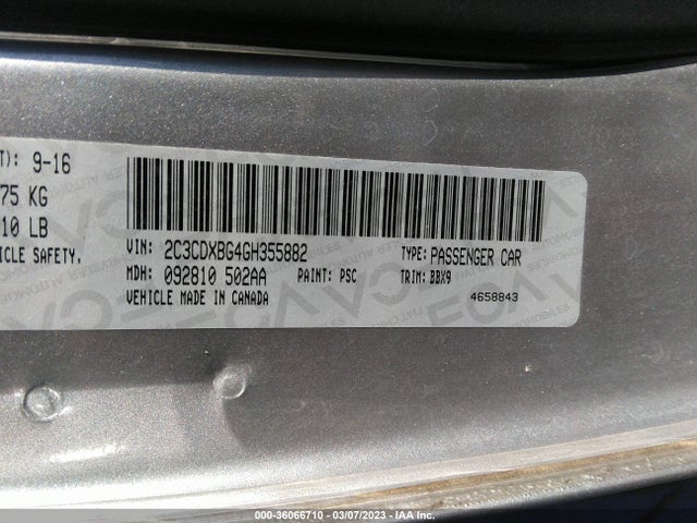 2016 Dodge Charger, VIN: 2C3CDXBG4GH355882