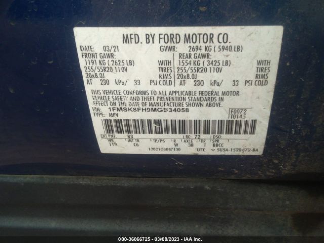 1FMSK8FH9MGB34058 Ford Explorer Limited
