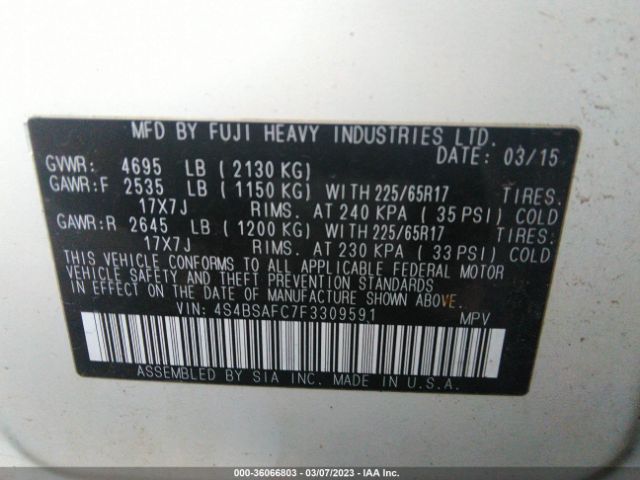 4S4BSAFC7F3309591 Subaru Outback 2.5i Premium