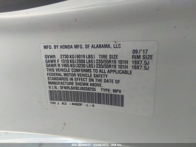 Honda Odyssey Elite 2018 5FNRL6H92JB038255 Image 10