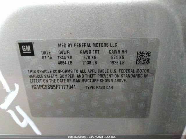 Chevrolet CRUZE LT 2015 1G1PC5SB5F7177041 Image 9