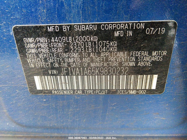 Subaru WRX 2019 JF1VA1A65K9830232 Image 11
