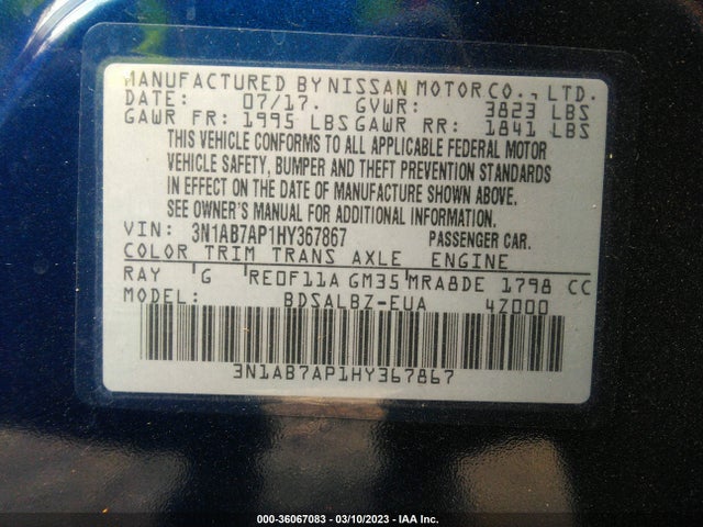 Nissan SENTRA S 2017 3N1AB7AP1HY367867 Image 9
