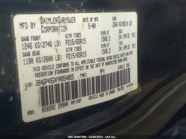 Dodge CARAVAN SE 2000 2B4GP45GXYR854855 Image 10