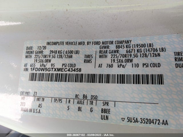 2021 Ford F-550, VIN: 1FD0W5GTXMEC43458