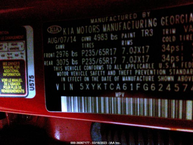 5XYKTCA61FG624574 KIA SORENTO LX