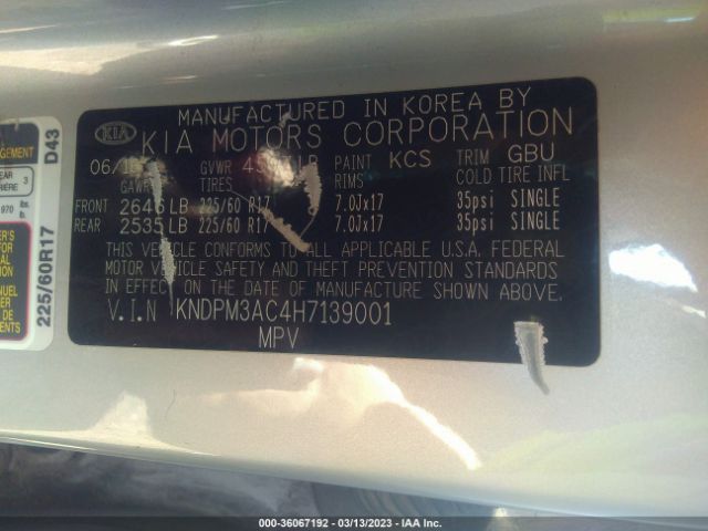 KNDPM3AC4H7139001 KIA Sportage Lx