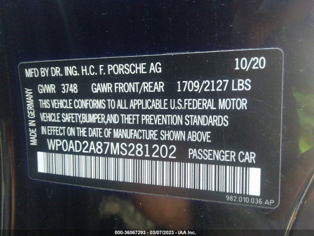 WP0AD2A87MS281202 Porsche 718 Cayman Gts 4.0