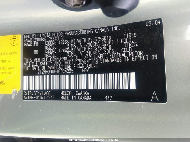2T2HA31U64C024295 Lexus RX 330