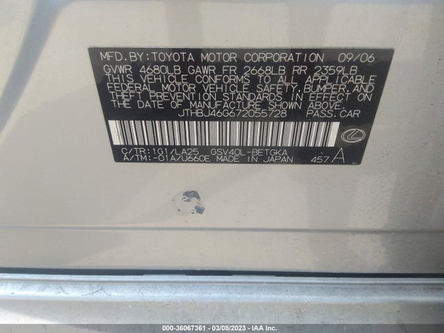 Lexus ES 350 2007 JTHBJ46G672055728 Image 10