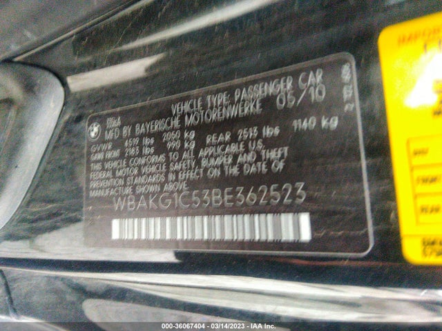 2011 BMW 3 SERIES 335IS VIN: WBAKG1C53BE362523