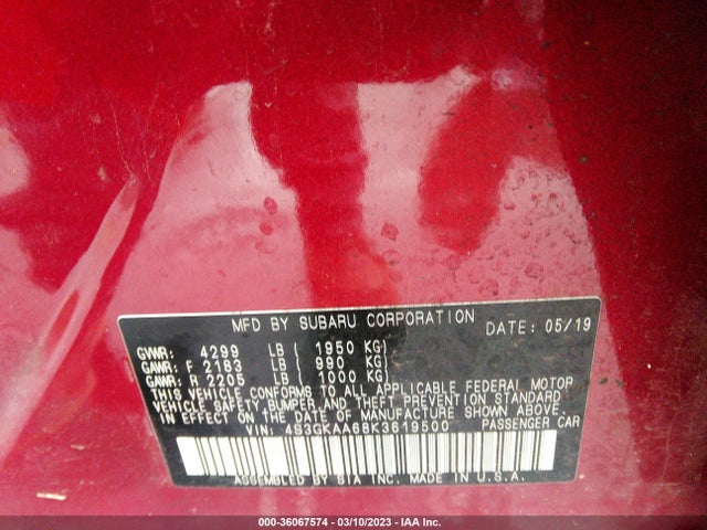 Subaru IMPREZA 2019 4S3GKAA68K3619500 Image 9