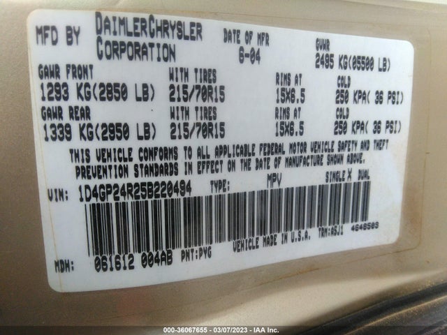 Dodge Grand Caravan Se 2005 1D4GP24R25B220494 Image 11