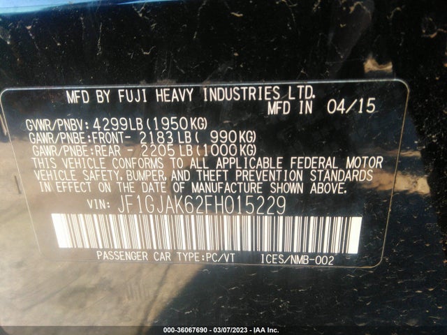 Продаж на аукціоні авто 2015 Subaru Impreza Sedan Premium, vin: JF1GJAK62FH015229, номер лоту: 36067690