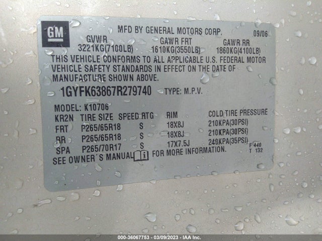 Cadillac Escalade 2007 1GYFK63867R279740 Image 10
