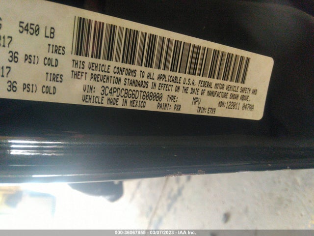 2013 DODGE JOURNEY SXT VIN: 3C4PDCBG6DT608080