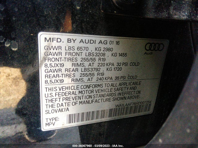Audi Q7 Premium Plus 2017 WA1LAAF75HD007254 Image 9