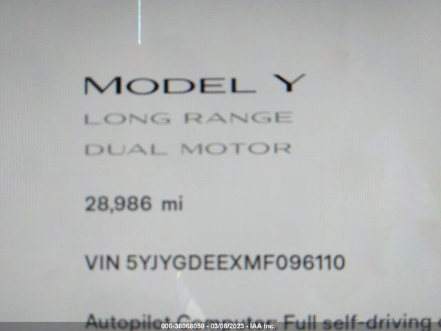 5YJYGDEEXMF096110 Tesla Model Y Long Range