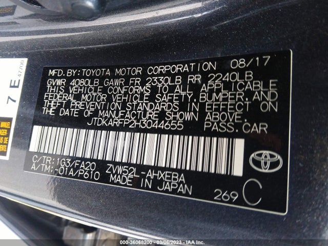 2017 Toyota Prius, VIN: JTDKARFP2H3044655