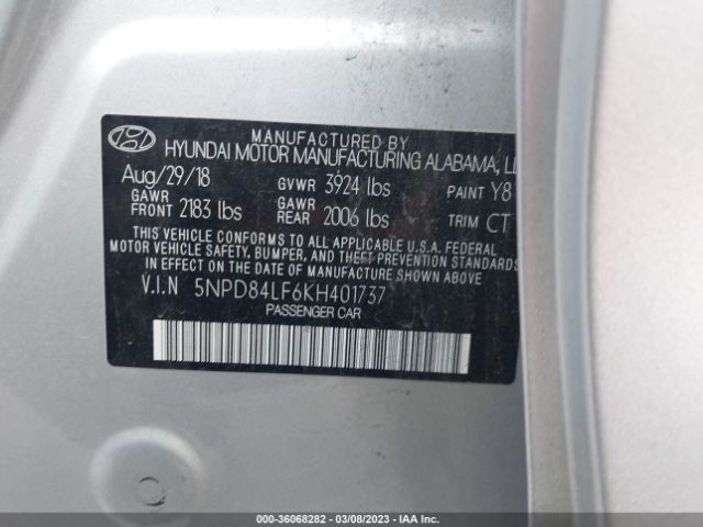 5NPD84LF6KH401737 Hyundai ELANTRA SEL