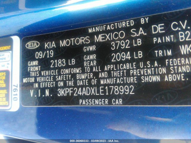 3KPF24ADXLE178992 KIA Forte Lxs