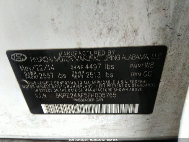 Hyundai Sonata 2.4l Se 2015 5NPE24AF5FH005765 Image 9