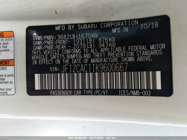 2019 Subaru BRZ, VIN: JF1ZCAC11K9600667
