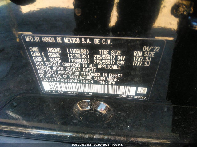 Honda HR-V LX 2022 3CZRU6H35NM770934 Image 10