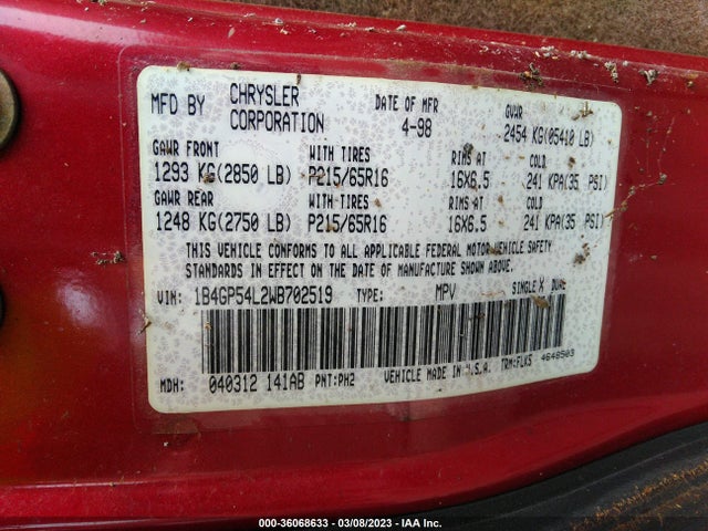 Dodge Grand Caravan Le/es 1998 1B4GP54L2WB702519 Image 10
