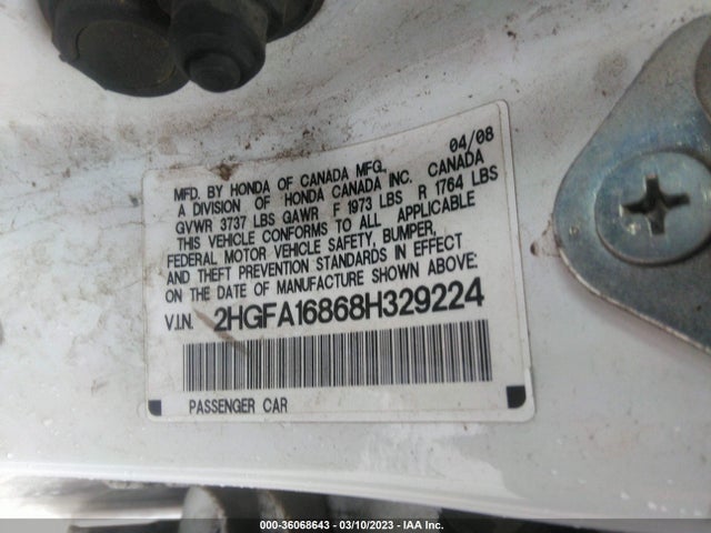 2008 HONDA CIVIC SDN EX VIN: 2HGFA16868H329224
