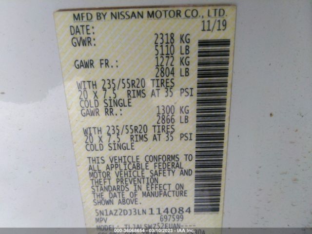 5N1AZ2DJ3LN114084 Nissan Murano Platinum