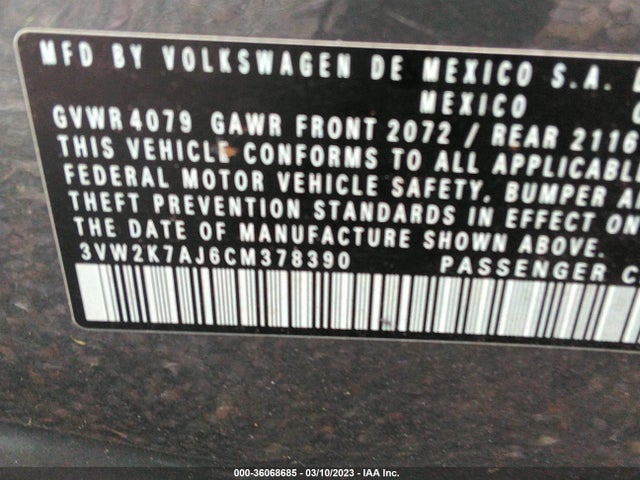 Volkswagen JETTA SEDAN 2012 3VW2K7AJ6CM378390 Image 10