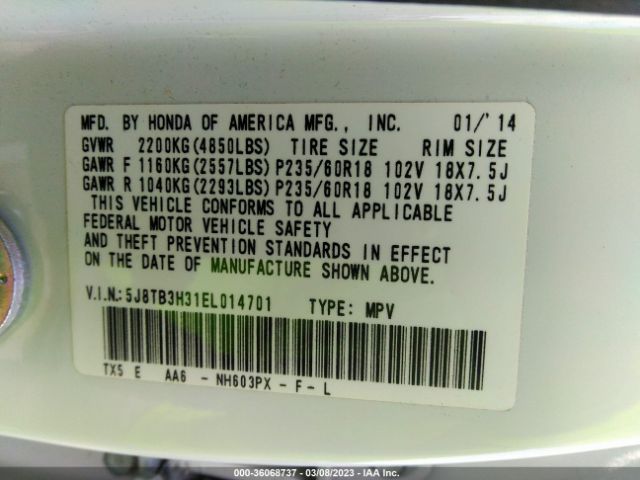 5J8TB3H31EL014701 Acura RDX