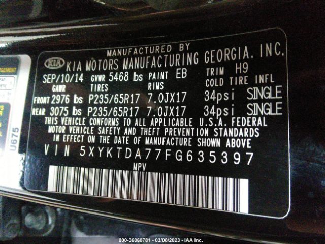 5XYKTDA77FG635397 KIA SORENTO LX