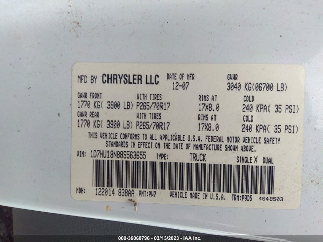Dodge Ram 1500 St 2008 1D7HU18N88S563655 Image 10
