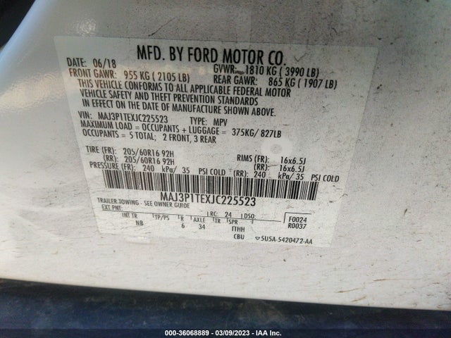 2018 FORD ECOSPORT SE VIN: MAJ3P1TEXJC225523