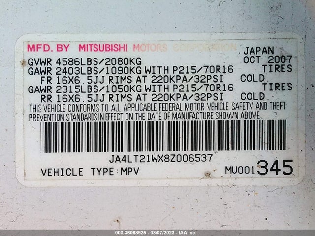 JA4LT21WX8Z006537 Mitsubishi Outlander Es
