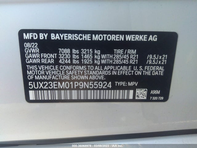 2023 BMW X7, VIN: 5UX23EM01P9N55924