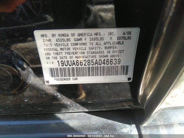 Продаж на аукціоні авто 2005 Acura Tl, vin: 19UUA66285A046639, номер лоту: 36068988