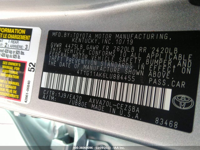 Toyota CAMRY SE 2020 4T1G11AK6LU884455 Image 11
