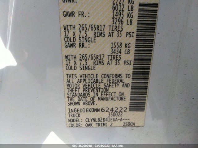 2022 Nissan Frontier, VIN: 1N6ED1EK0NN624222
