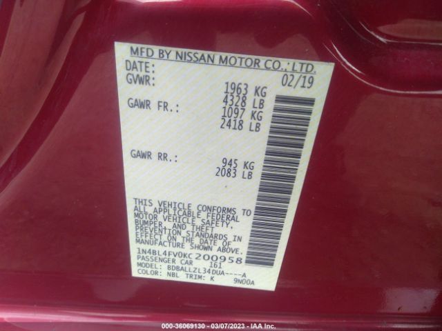 1N4BL4FV0KC200958 Nissan Altima 2.5 Platinum
