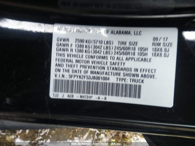 Honda Ridgeline Rtl 2018 5FPYK2F53JB001004 Image 9