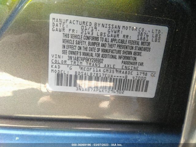 3N1AB7AP6KY296902 Nissan SENTRA S