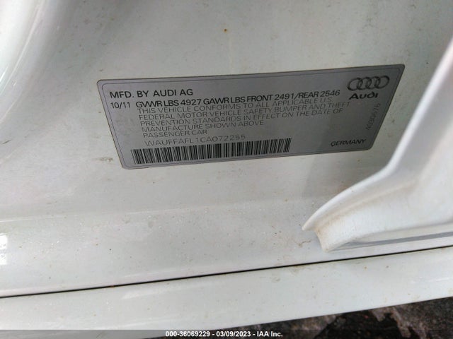 2012 AUDI A4 2.0T PREMIUM PLUS VIN: WAUFFAFL1CA072255